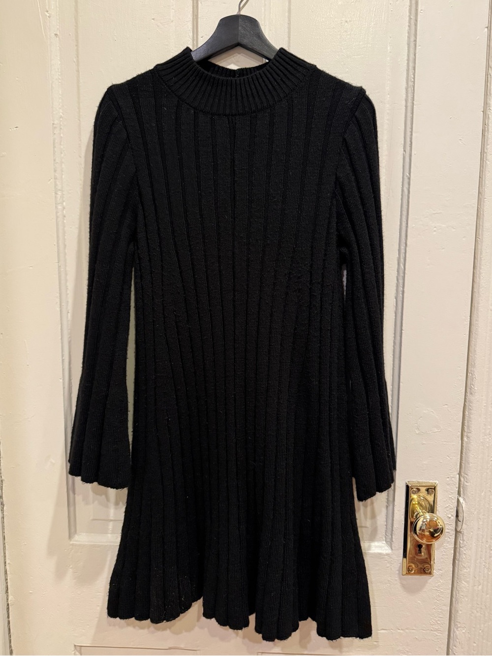 Anthropologie Long-Sleeve A-Line Sweater Mini Dress, Black, 1X